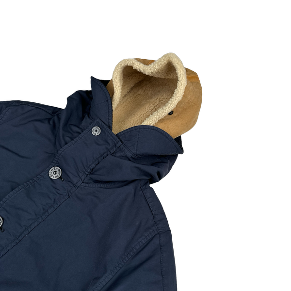 Stone Island 2015 Navy David TC Shearling Hood Down Lined Winter Jacket - Medium