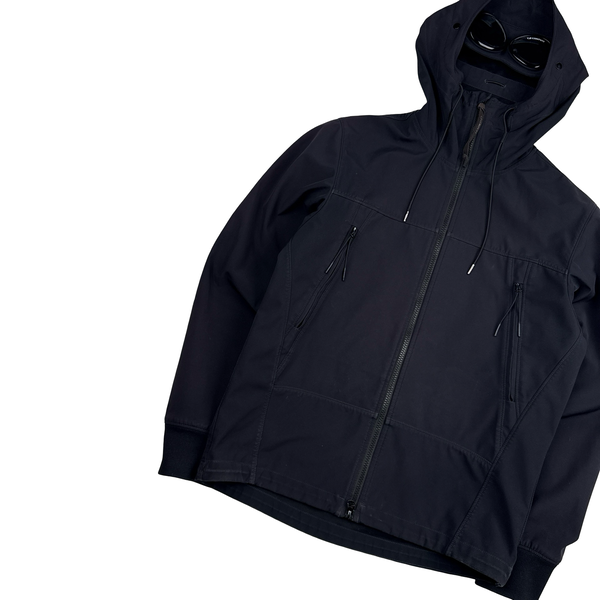CP Company Navy Soft Shell Goggle Hooded Zipped Jacket - Small