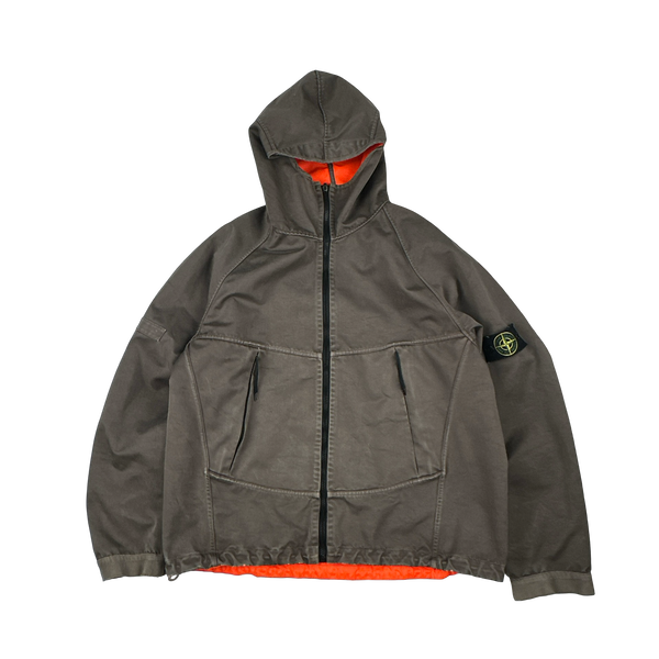 Stone Island 2006 Neon Orange Reversible Khaki Spellout Jacket - XL