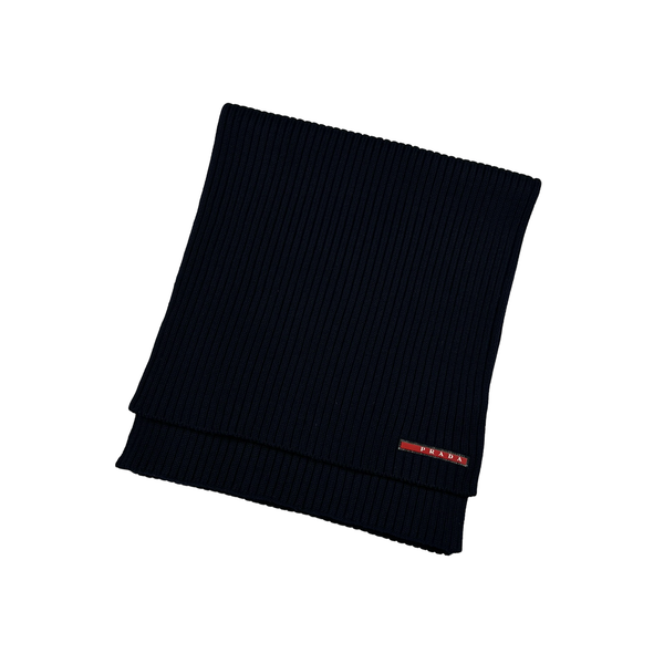 Prada Tab Navy Wool Scarf