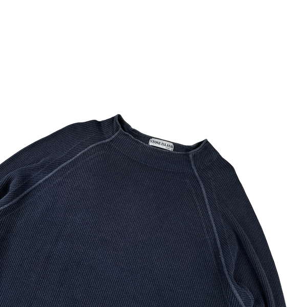 Stone Island 2003 Navy Ribbed Cotton Jumper - XXL