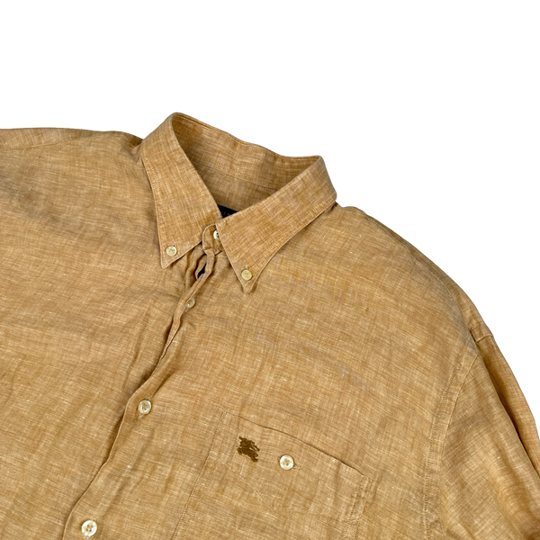 Burberry Orange Linen Emblem Buttoned Shirt - XL