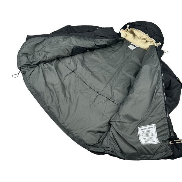 Stone Island 1999 Black Vintage Waxed Cotton Long Puffer Parka Jacket - XXL