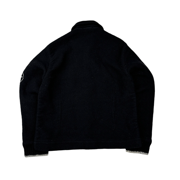 Stone Island 90s Black Wool Collared Buttoned Knit Compass Jumper - Large