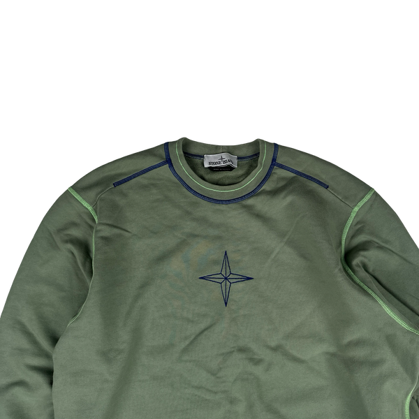 Stone Island 2023 Sage Green Contrast Stitch Compass Cotton Crewneck - Medium