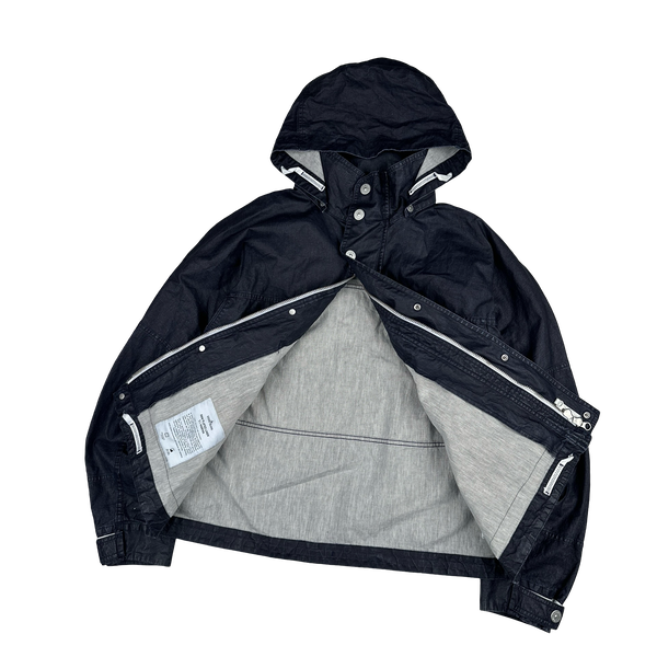 Stone Island 2024 Navy Raw Plated Linen Marina Spellout Zipped Jacket - XL