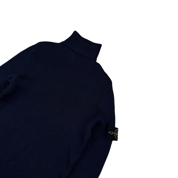 Stone Island 2020 Navy Ribbed Wool Roll Neck - Large