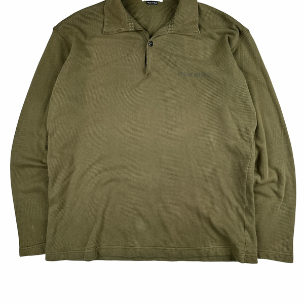 Stone Island Vintage 1998 Khaki Long-sleeved Pullover Polo Shirt - Large