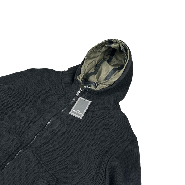 Stone Island 2008 Black Thick Wool Knit Nylon Liner 3 in 1 Jacket - 3XL