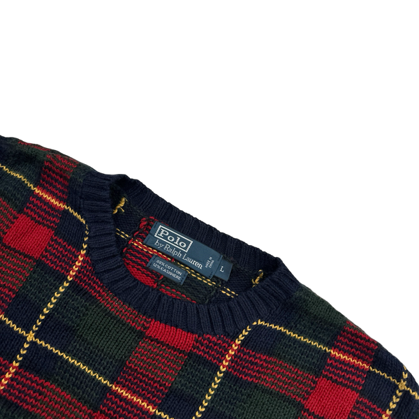 Ralph Lauren Polo Plaid Cashmere Knit Crewneck Jumper - Small