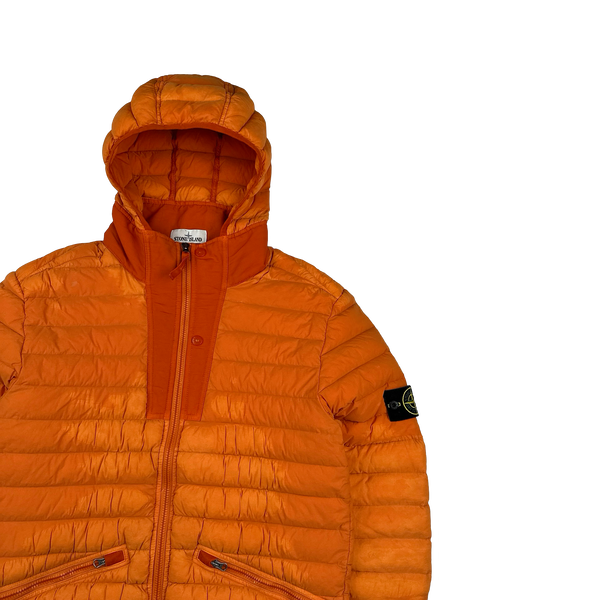 Stone Island 2019 Orange Loom Woven Down Puffer Jacket - Large