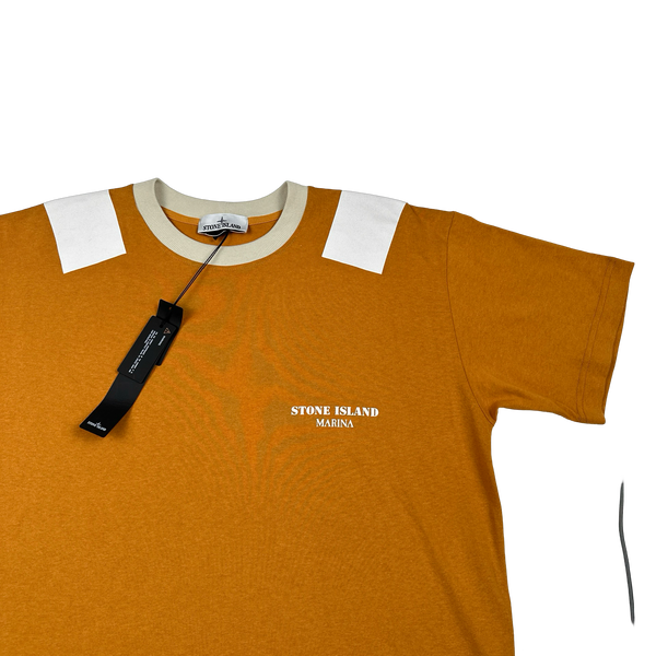 Stone Island 2023 Orange Marina Spellout Painted T-Shirt - Large