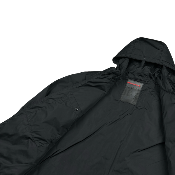 Prada Black Nylon Padded Hooded Bomber Jacket - 3XL