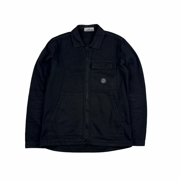 Stone Island 2025 Black Cotton Canvas Patch Overshirt - Large