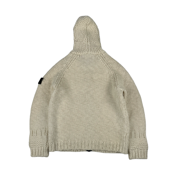 Stone Island 2022 Cream Heavyweight Lana Wool Knitted Zipped Hoodie - Large