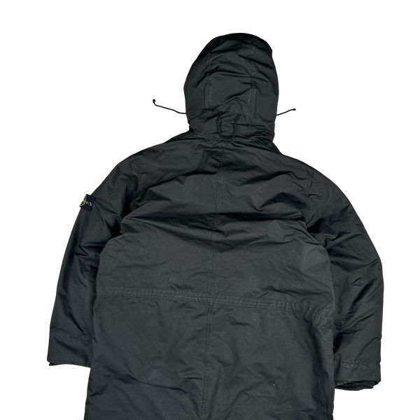Stone Island 2007 Black David TC Dutch Liner Spellout Hood Long Parka Jacket - XXL