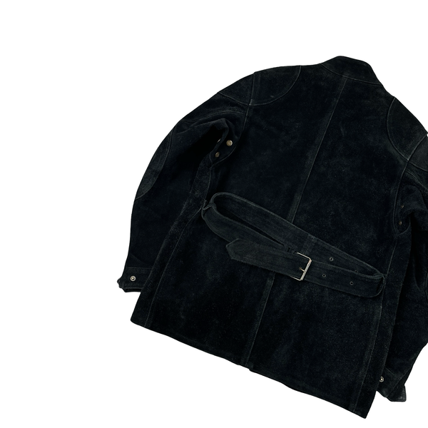 Belstaff Black Multi Pocket Field Suede Leather Zipped Heavyweight Jacket - Small