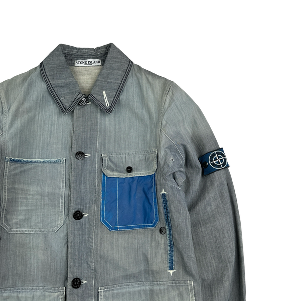Stone Island 2006 RARE Denim Sanded Micro Twill Reflective Pocket Denim Jacket - Small