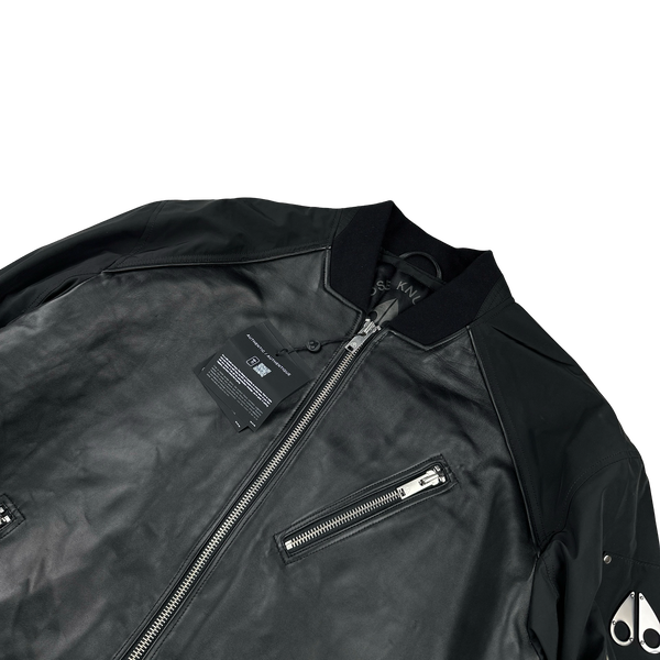 Moose Knuckles Black Leather Lined Bomber Jacket - XL