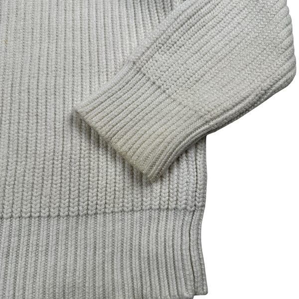 Henri Lloyd Thick Knitted Cotton Hooded White Jumper - XL
