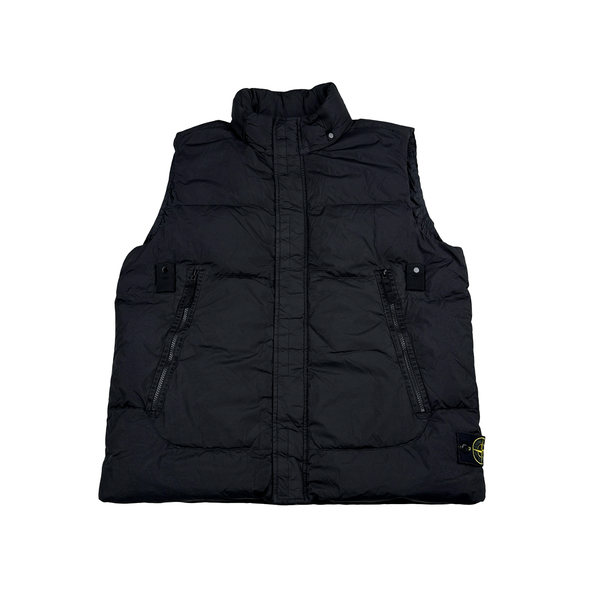 Stone Island 2021 Black Garment Dyed Crinkle Reps Down Filled Gilet - XL