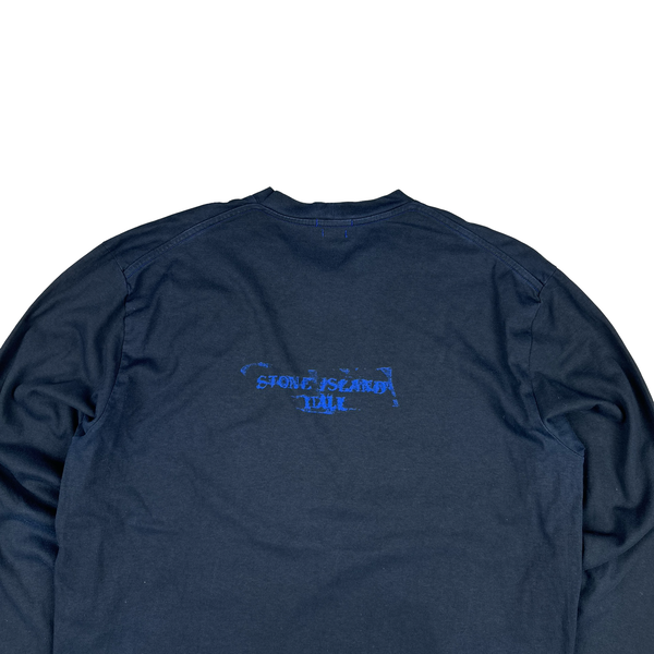 Stone Island Italy 2005 Navy Compass Spellout Longsleeve T shirt - XXL
