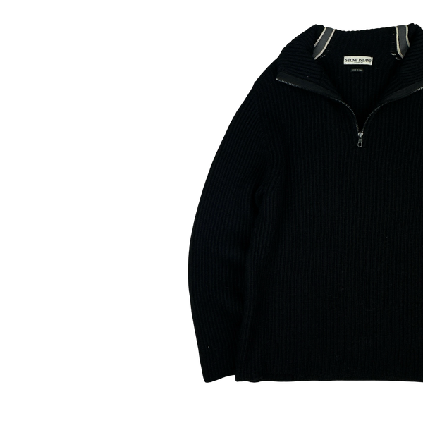 Stone Island 2005 Striped Heavyweight Wool Pullover Quarter Zip Knit - XL