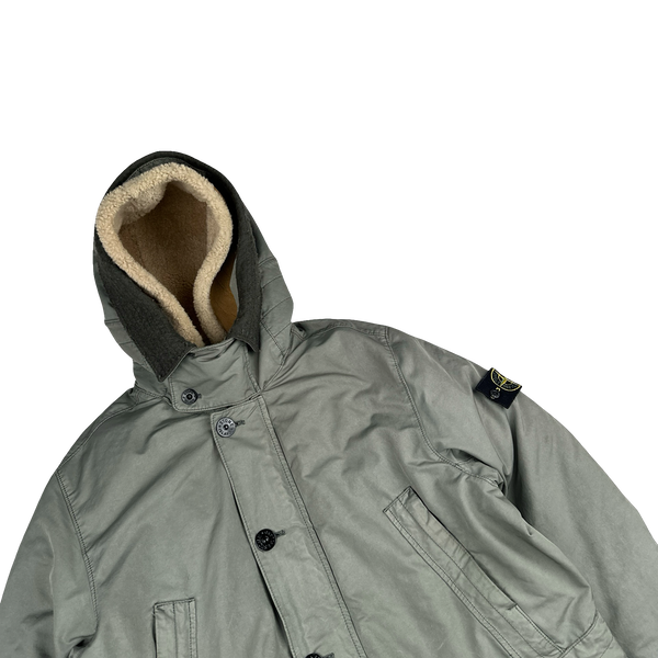 Stone Island 2015 Grey David TC Shearling Hood Down Lined Winter Jacket - XL