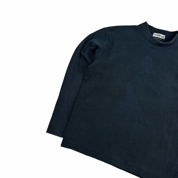 Stone Island 2002 Navy Blue Ribbed Cotton Blend Crewneck Jumper - Medium