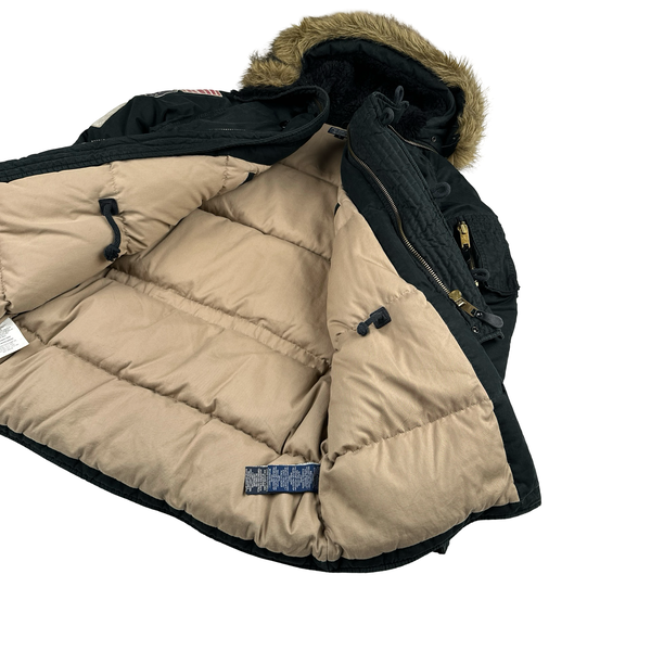 Ralph Lauren Black Fur Hooded Parka Jacket - Small