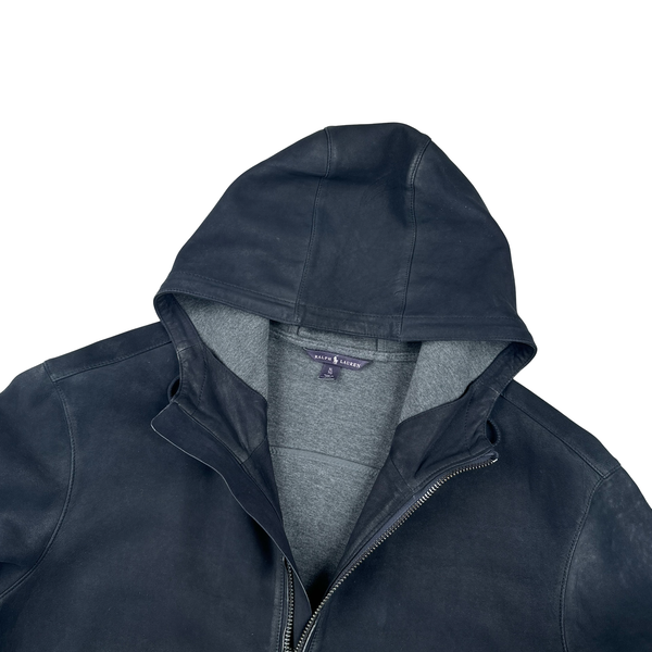 Ralph Lauren Purple Label Smokey Black Lambs Leather Hooded Jacket - XL