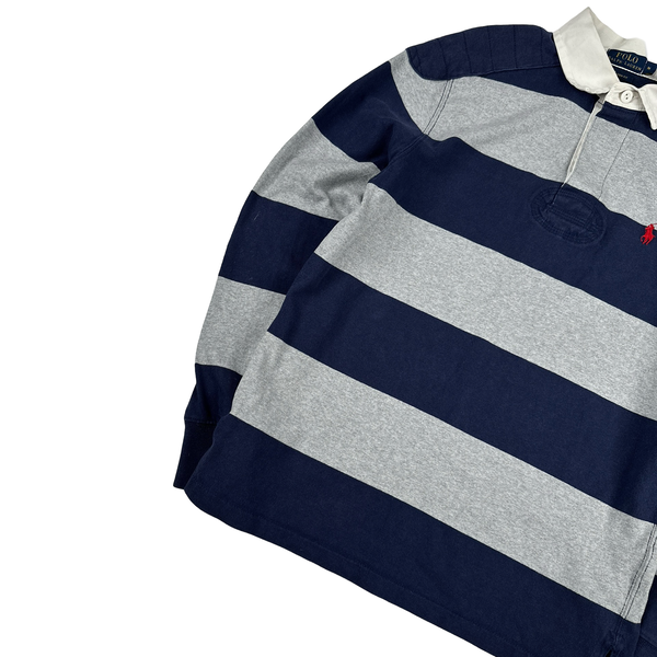 Ralph Lauren Navy Stripped Long Sleeve Polo Shirt - Medium