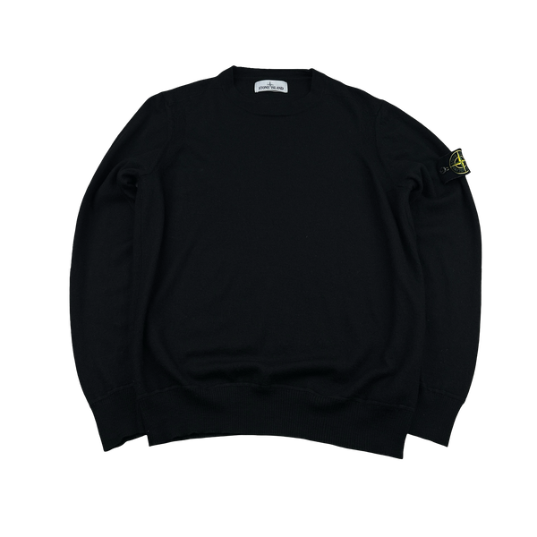 Stone Island 2021 Black Crewneck Lightweight Pure Wool Knit Jumper - Large
