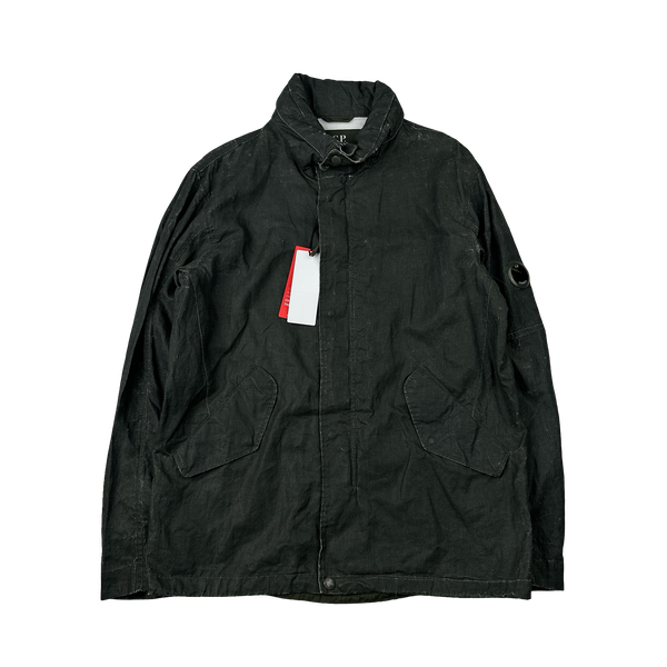 CP Company Khaki Plated Linen Lens Viewer Jacket - Large