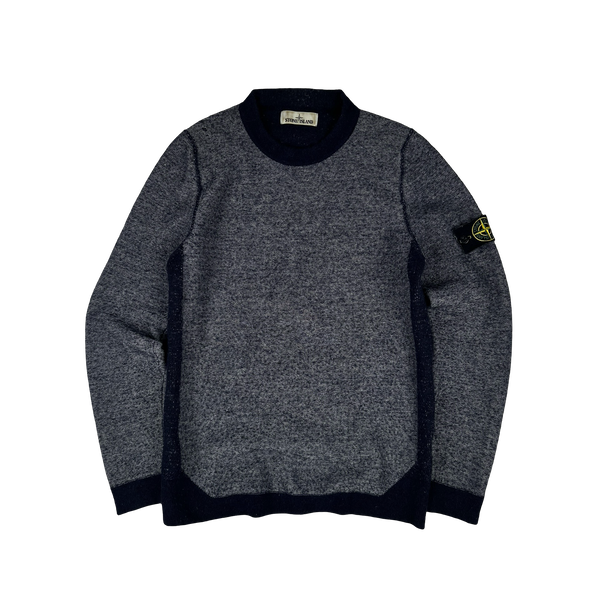 Stone Island 2017 Grey Block Pattern Wool Crewneck Jumper - Medium