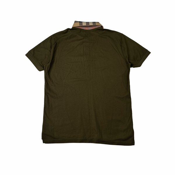 Burberry Nova Check Collar Khaki Polo Shirt - Medium
