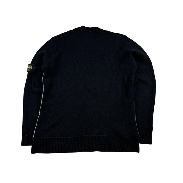 Stone Island 00s Black Wool Crewneck Knit Jumper - XL