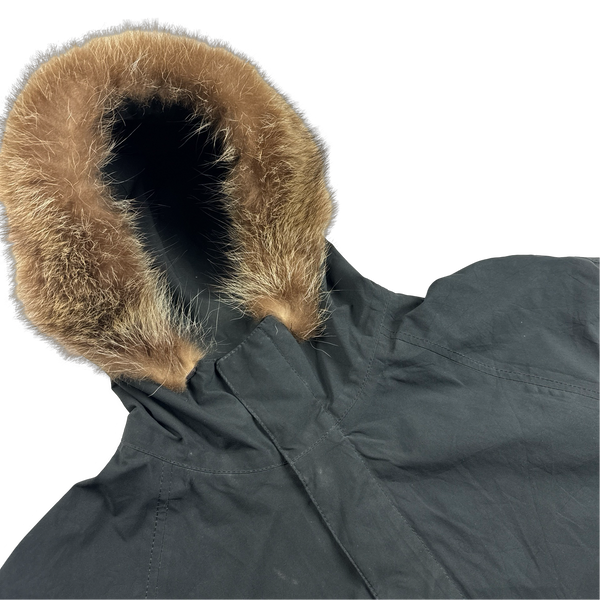 Prada Black Racoon Fur Hood Goretex Parka Jacket - XL