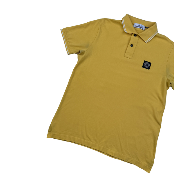 Stone Island Yellow Short Sleeve Polo Shirt - Large