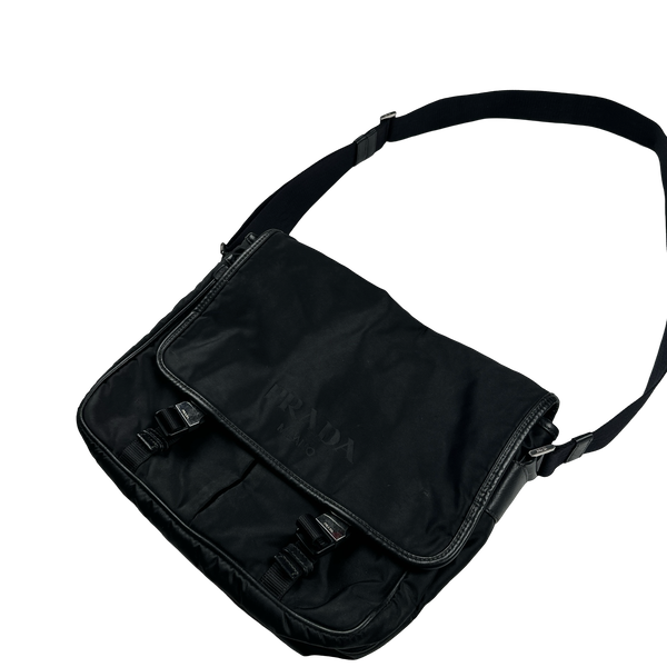 Prada Black Nylon Emblem Spellout Satchel Bag - XL