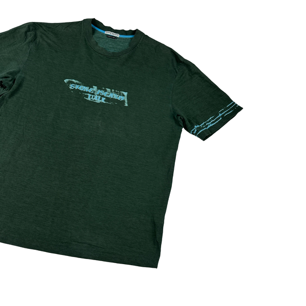 Stone Island Early 2000's Green Blue Motion Spellout Cotton T Shirt - Large