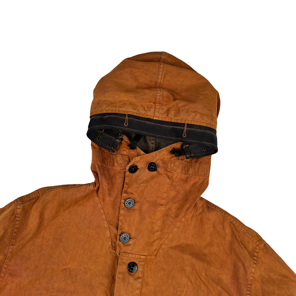 Stone Island 2001 Orange Lino Flax Multi Pocket Hooded Buttoned Jacket - Large