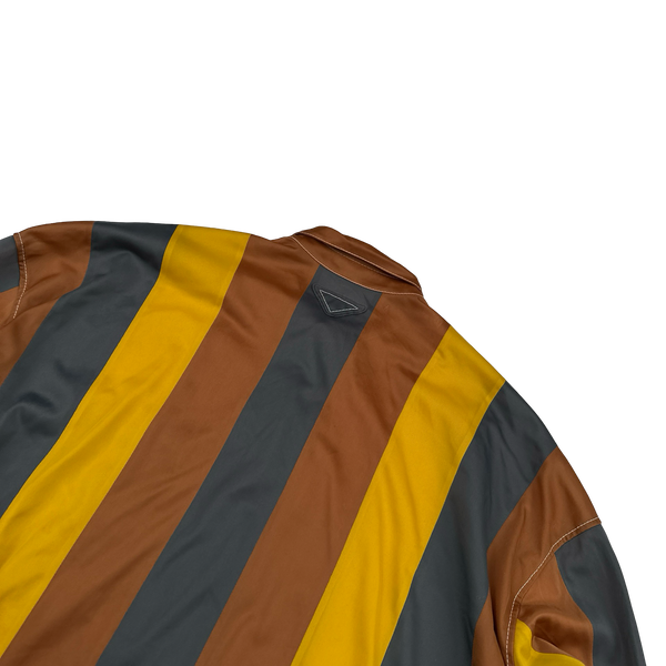 Prada Runway Striped Panel Silk Twill Buttoned Sample Shirt - XL