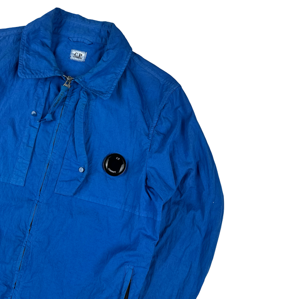 CP Company Blue Zipped Cotton Chest Lens View Overshirt - Medium