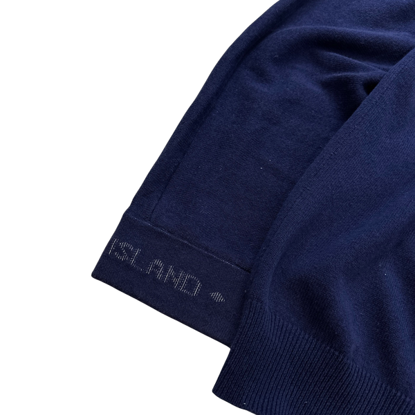 Stone Island 2022 Blue Compass Logo Quarter Zip Soft Knit - Large
