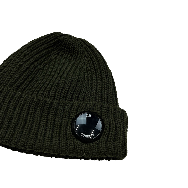 CP Company Khaki Ribbed Wool Lens Viewer Beanie