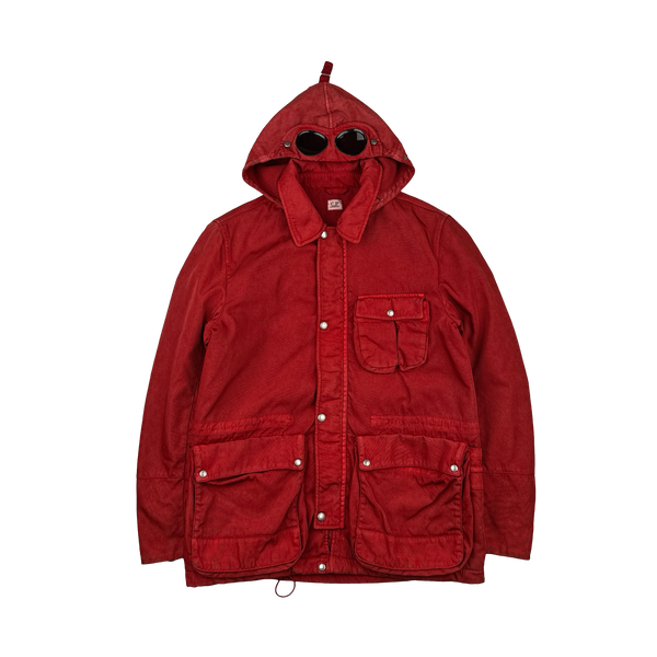 CP Company Red Frosted Nylon Quilted Goggle Jacket - XL