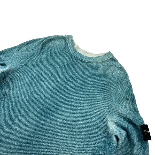 Stone Island 2020 Blue Hand Sprayed Cotton Knit - Large