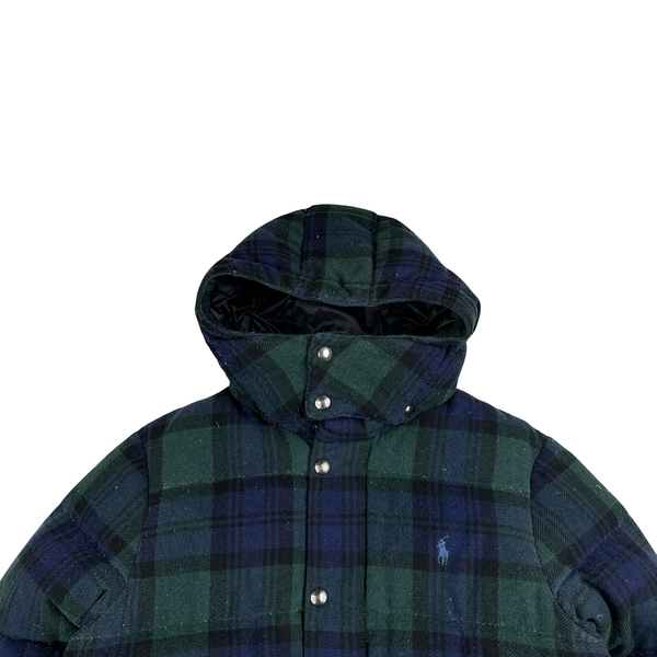 Ralph Lauren Green Nova Check Down Filled Hooded Puffer Jacket - Small