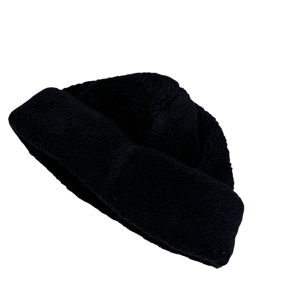 Stone Island Black Cotton Blend Teddy Fleece Beanie Hat